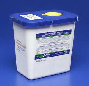 Covidien™ 2 Gallon Blue Pharmaceutical Waste Container PharmaSafety™ Nestable Vertical Entry Hinged Lid