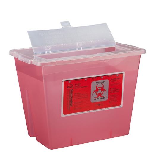 Bemis 2 Gallon Red Phlebotomy Sharps Container Sentinel 1-Piece Vertical Entry Lid