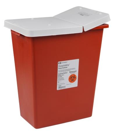 Covidien™ 12 Gallon Red Multi-purpose Sharps Container SharpSafety™ 1-Piece Hinged Lid