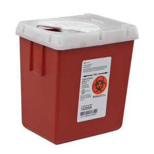 Covidien™ 2.2 Quart Red Phlebotomy Sharps Container AutoDrop™ 1-Piece Vertical Entry Lid