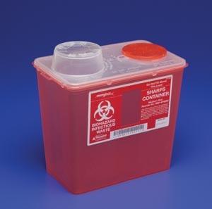 Covidien™ 2 Gallon Red Multi-purpose Sharps Container Monoject™ 1-Piece Vertical Drop Chimney