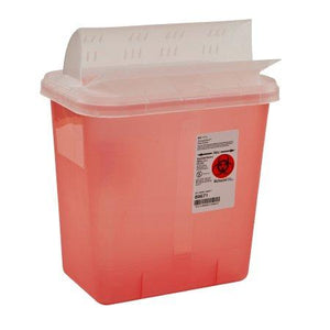 Covidien™ 2 Gallon Red Multi-purpose Sharps Container SharpSafety™ 1-Piece Horizontal Entry Lid