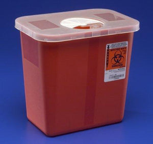 Covidien™ 2 Gallon Red Multi-purpose Sharps Container SharpSafety™ 1-Piece Rotor Lid