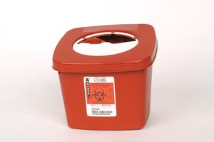 Covidien™ 2 Quart Red Multi-purpose Sharps Container SharpSafety™ Nestable Vertical Entry Rotor Lid