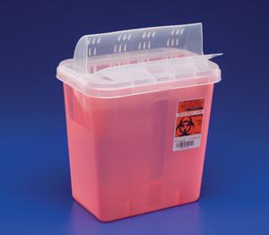 Covidien™ 3 Gallon Red Sharps Container In-Room™ 1-Piece Horizontal Entry Lid