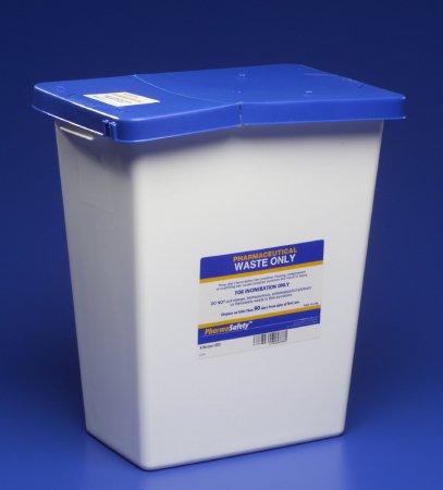 Covidien™ 8 Gallon Blue Pharmaceutical Waste Container PharmaSafety™ Nestable Vertical Entry Hinged Lid