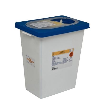 Covidien™ 8 Gallon Blue Pharmaceutical Waste Container PharmaSafety™ Nestable Vertical Entry Sliding Lid