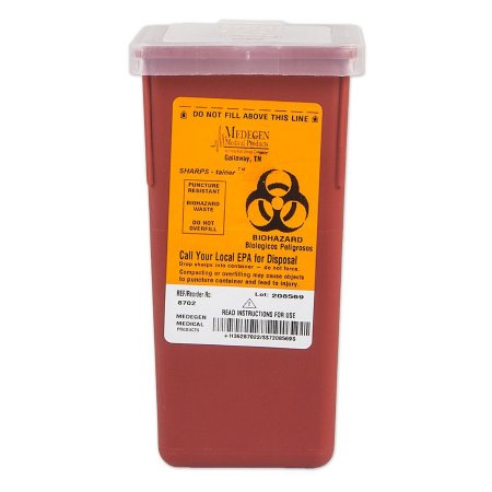 Medegen Medical® Sharps Container 1 Quart Red Base / Translucent Lid Vertical Entry Hinged Snap On Lid