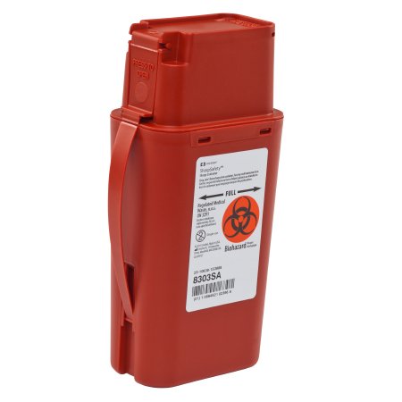 Pocket Shuttle Sharps Container Cardinal SharpSafety™ 1 Quart Red Base / Red Lid Vertical Entry Hinged Snap On Lid